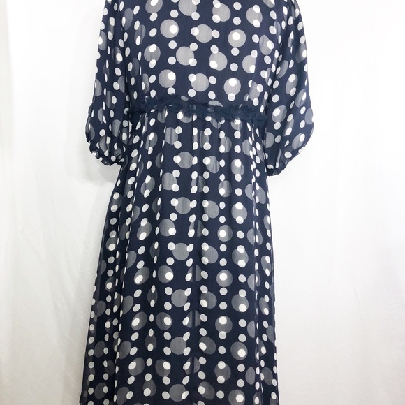INC Beautiful Navy Silk Polka Dot Dress   B18 - Picture 4 of 6